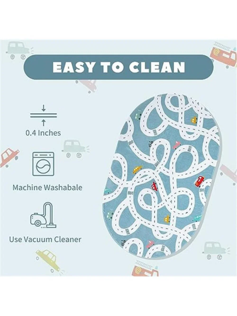 Large Kids Playroom Rug, 4'x6' Washable Road Rug for Nursery, Non-Slip